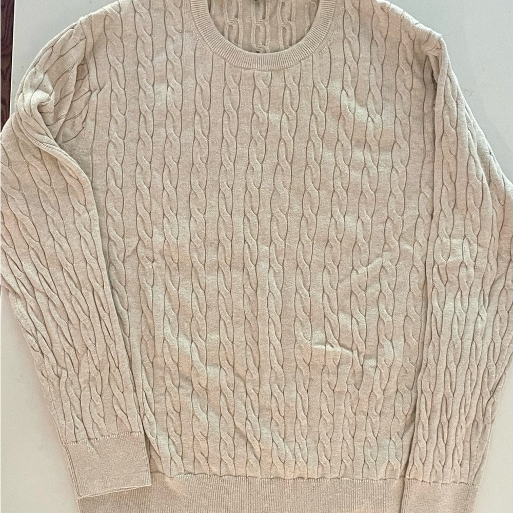 Two J. Crew Men's Cable Knit Sweaters 100% cotton - Soft Pink and Beige - Picture 5 of 5